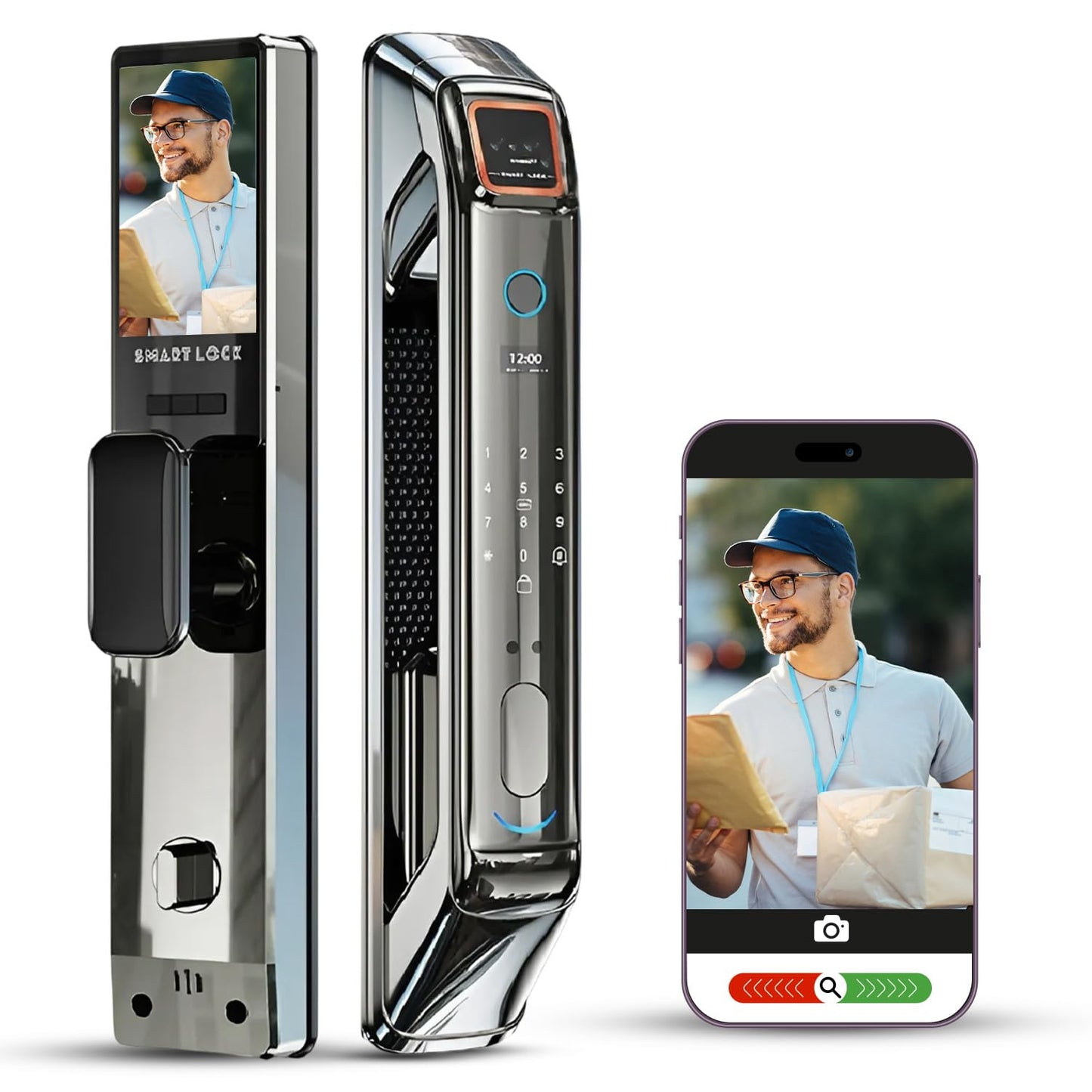 3D Face Recognition Smart Door Lock with Palm Vein, Fingerprint, HD Camera, WiFi Jlink App, Video Intercom & Doorbell | Keyless Entry with Passcode, IC Card & Emergency Key – Alexa, Easy Install
