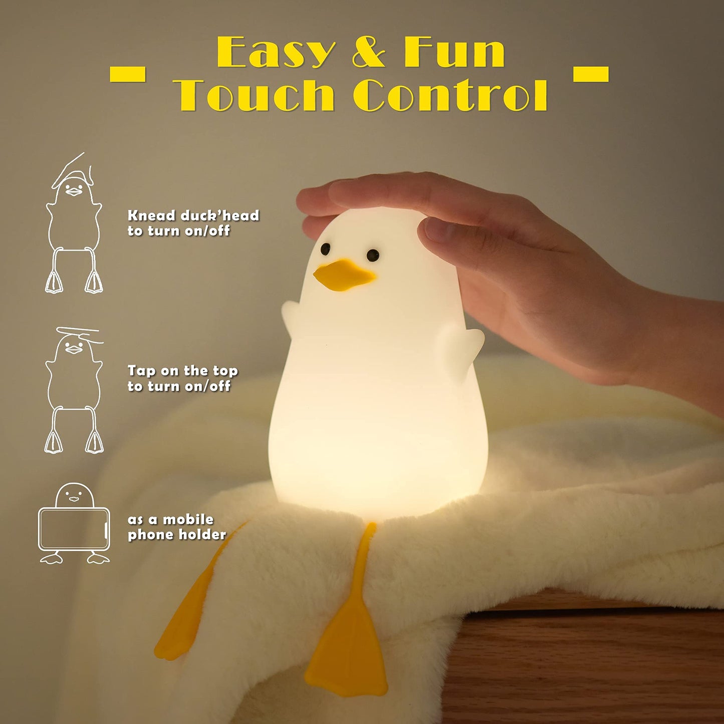 Lampeez Cute Duck Night Light Baby Nursery Lamp Gifts For Kids Bedside Led Light Timer Setting Dimming Table Lamp Usb Charging Nursing/Breastfeeding Safety Abs + Silicon Birth Celebration