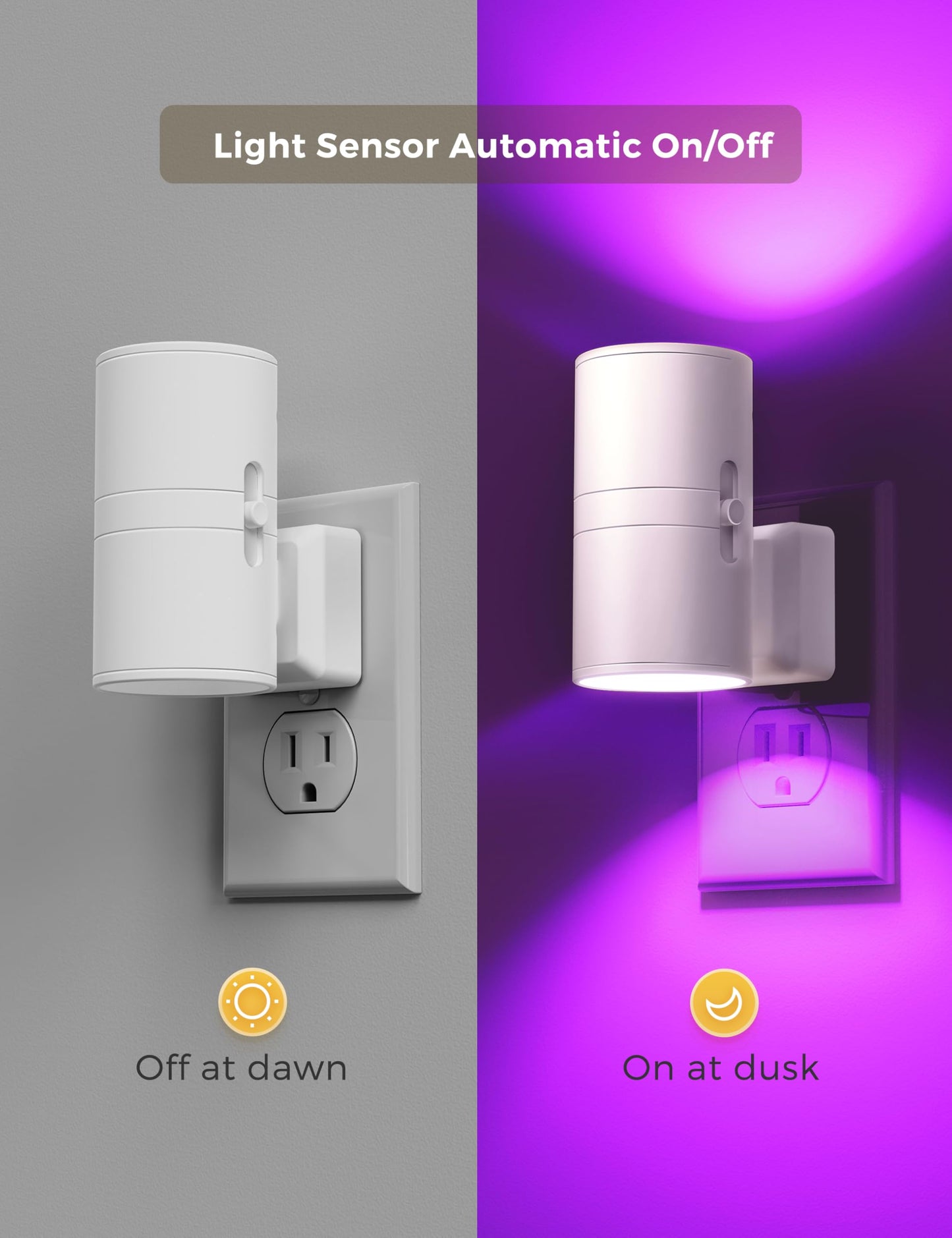 L LOHAS LED Night Light, Color Changing RGB, Light Sensor, 2 Pack, Multicolor, Model GY-063-09-WH-US-2, Plug into Wall