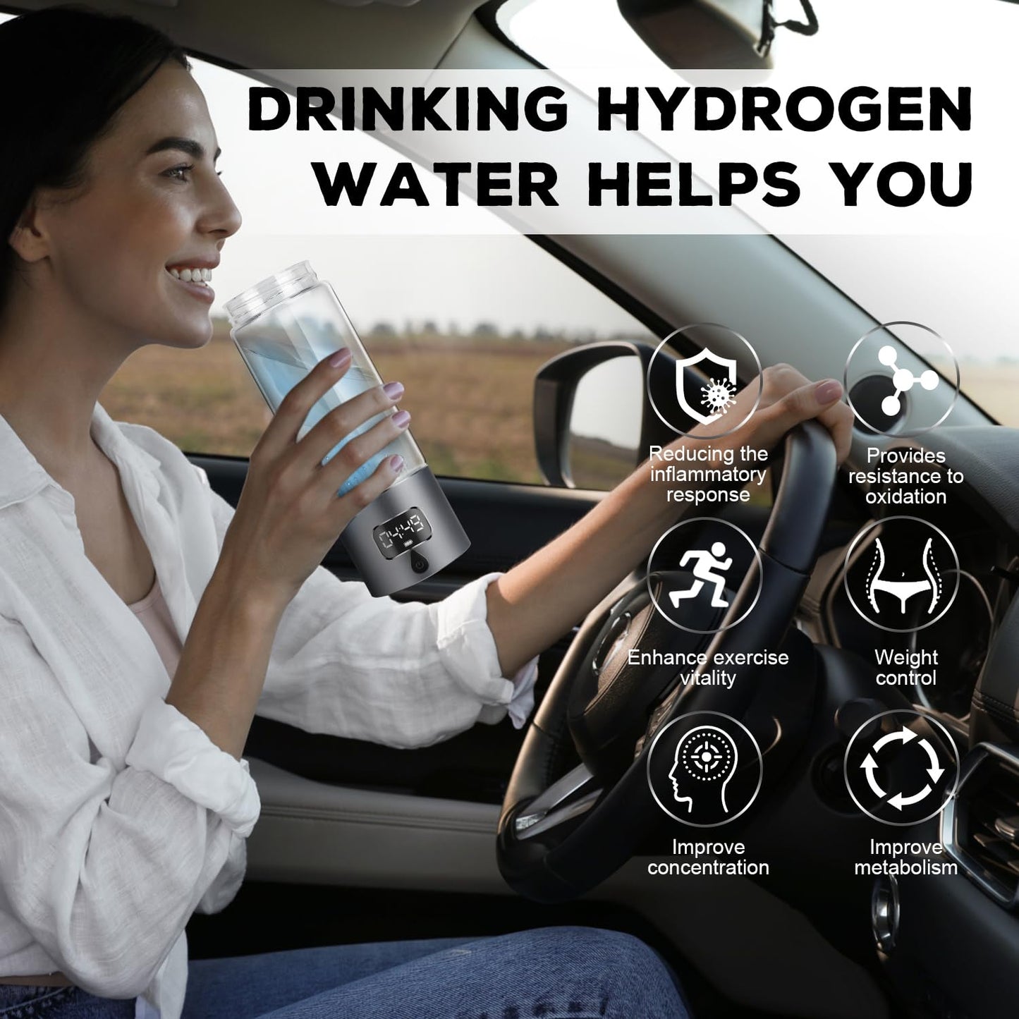 Hydrogen Water Bottle Generator with 4th Generation SPE/PEM Technology, Portable Hydrogen Water Ionizer Machine, Birthday,Xmas Gift for Husband,Wife,Lovers,Friends,Travel (Gray, 9.05in*Φ2.64in)