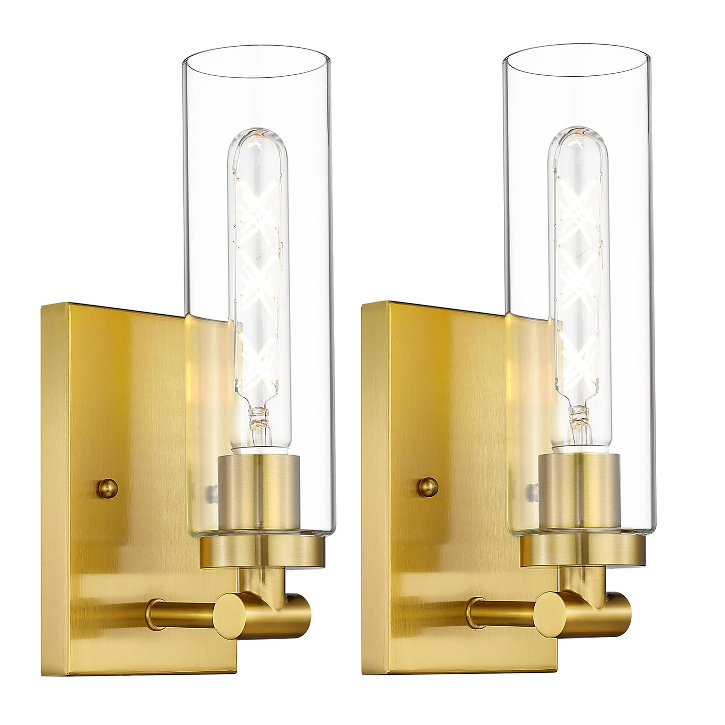 Emak Wall Sconces Set Of Two  Modern Brushed Gold Sconce With Clear Glass Shade  Bathroom Lighting Fixtures For Mirror  Living Room  Bedroom  Gallery  Ws086-Bgd-Cg-2Pk