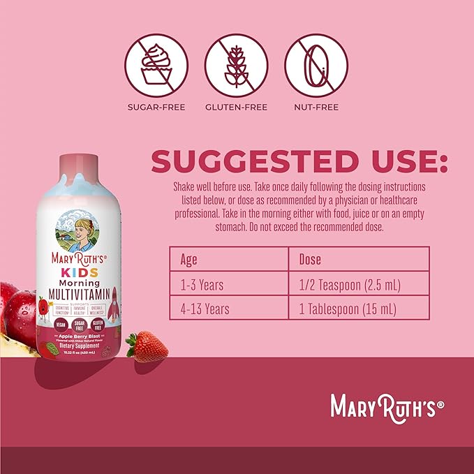 MaryRuth Organics Liquid Multivitamin (Apple Berry) & Liposomal (Strawberry Cherry & Vanilla) for Kids | Clean Label Project Verified® | Overall Wellness | Vegan, Non-GMO, Gluten Free