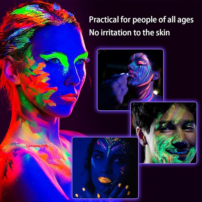 Glow in The Dark Face Body Paint, Glow In The Dark Under UV Black Light Sticks Makeup Neon Face Painting Kits for Adult Halloween Festival Accessory Glow Party Supplies (12 color pen)