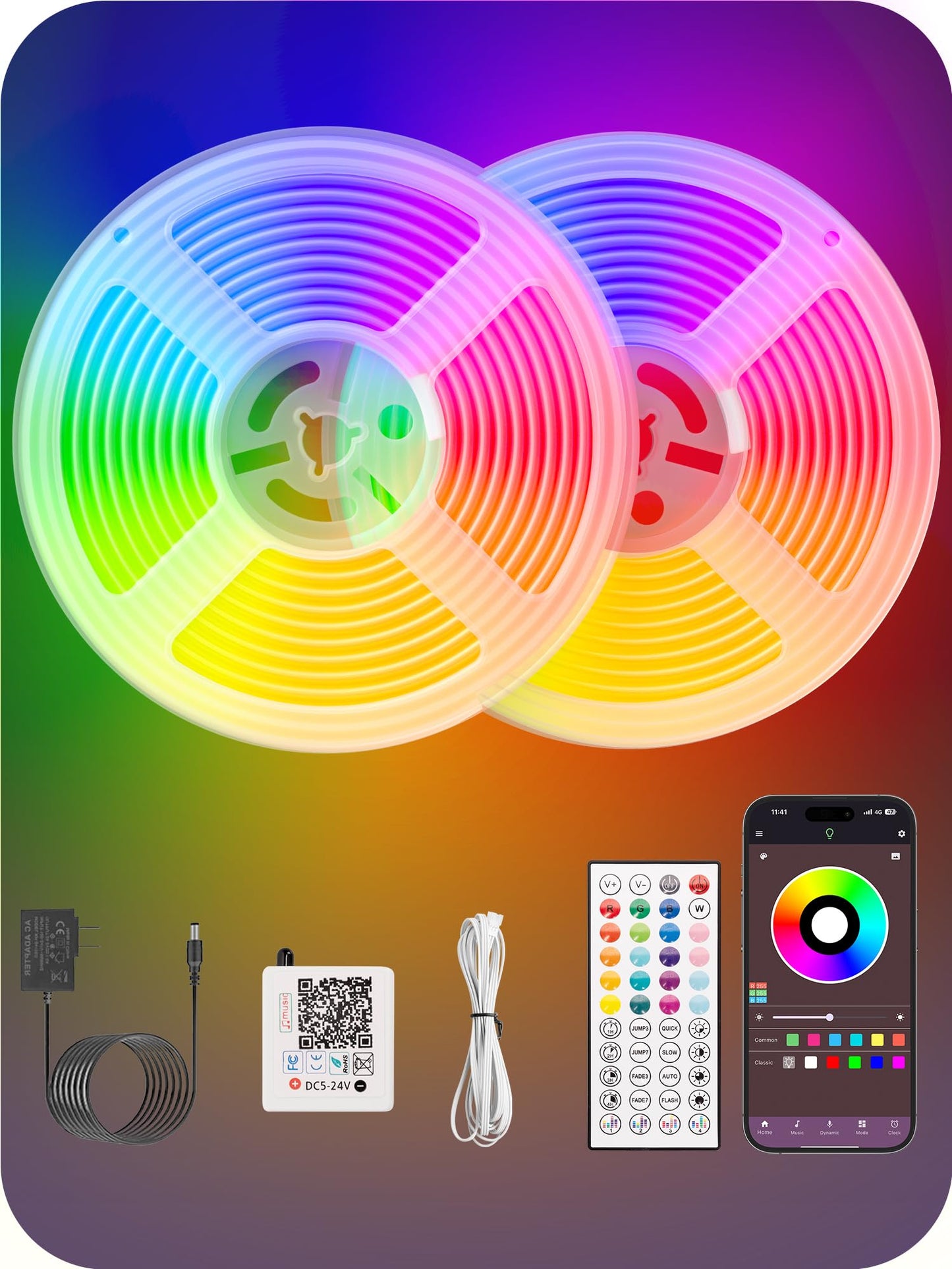 RIYO Neon Rope Lights - 32.8ft RGB LED Strip Lights, App & Remote Control, IP67 Waterproof, Multicolor, Model NL10M