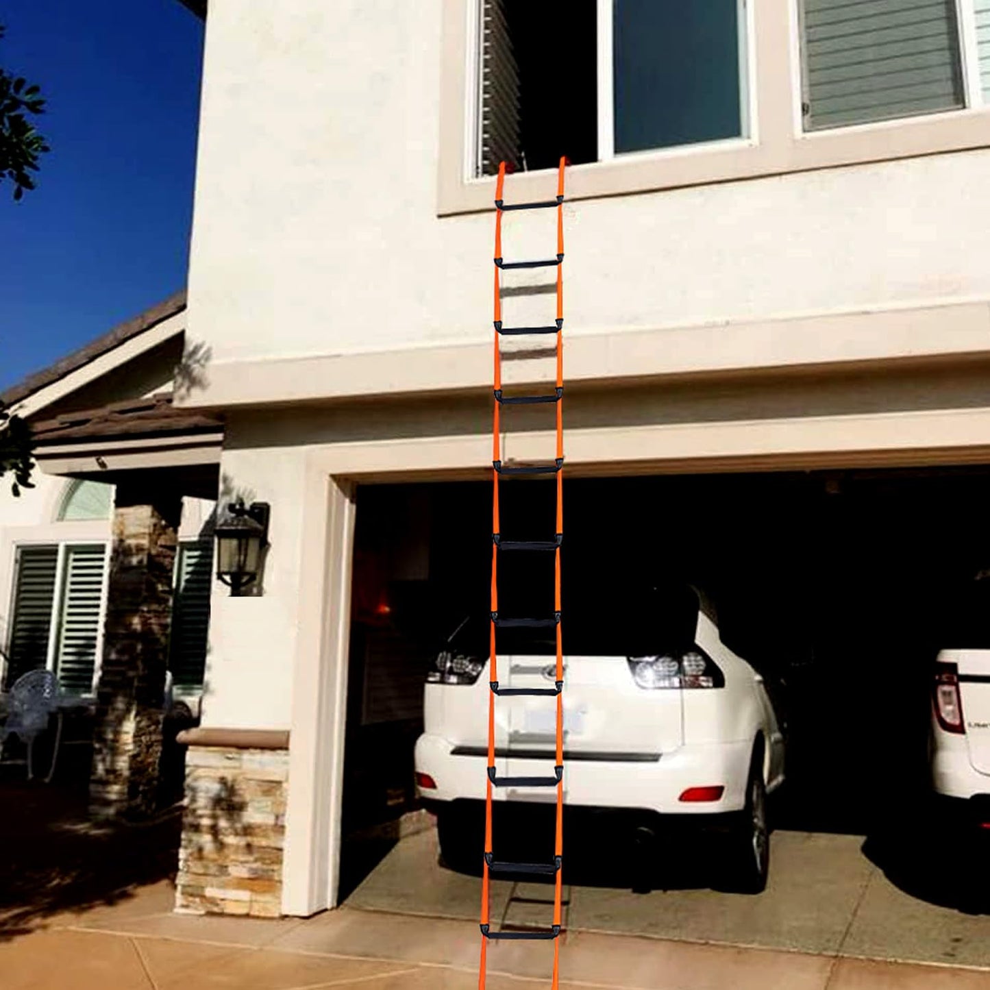 FKNGS Fire Escape Ladder, 32.8 Feet Emergency Fire Ladder, 3-5 Story Homes Reusable Safety Rope Ladder for Kids and Adults