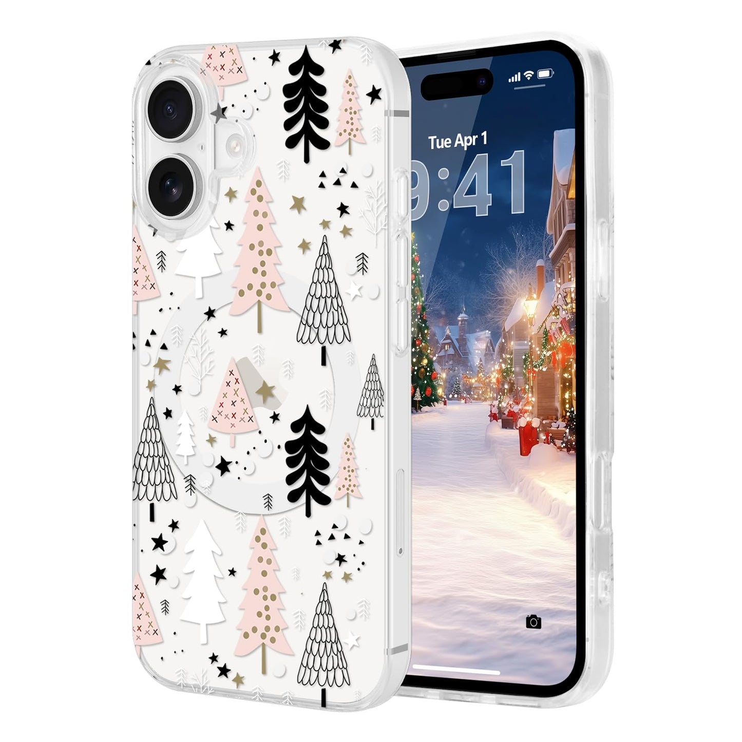 Pepmune for iPhone 17 Case, Cute Merry Christmas Clear Phone Cover for Kids Women Men Xmas Tree Pattern Compatible with MagSafe