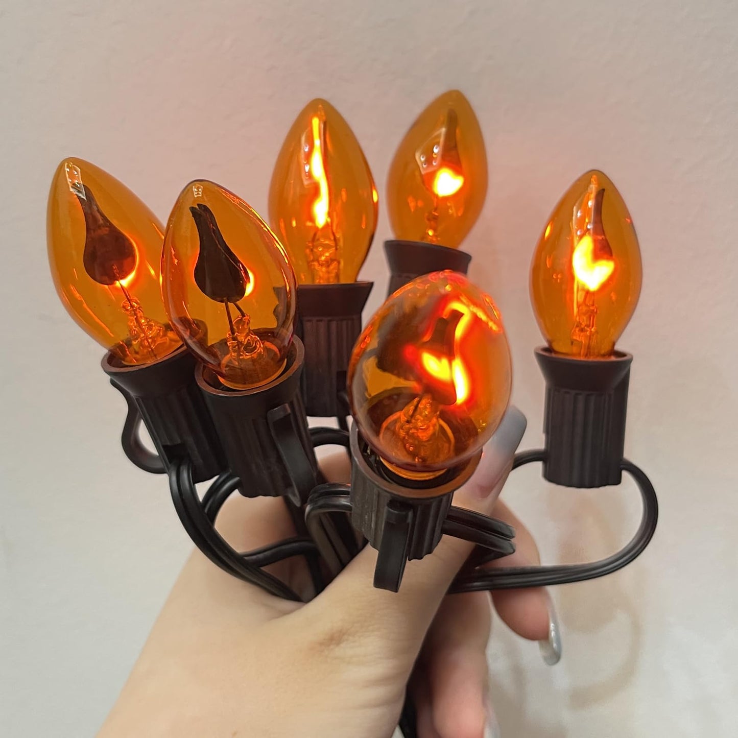 Abeja Orange Halloween Lights  25Ft Orange Flickering Lights String With 27 Flame Incandescent Blubs  Halloween Waterproof Flicker Lights For Spooky Thanksgiving Party Decor