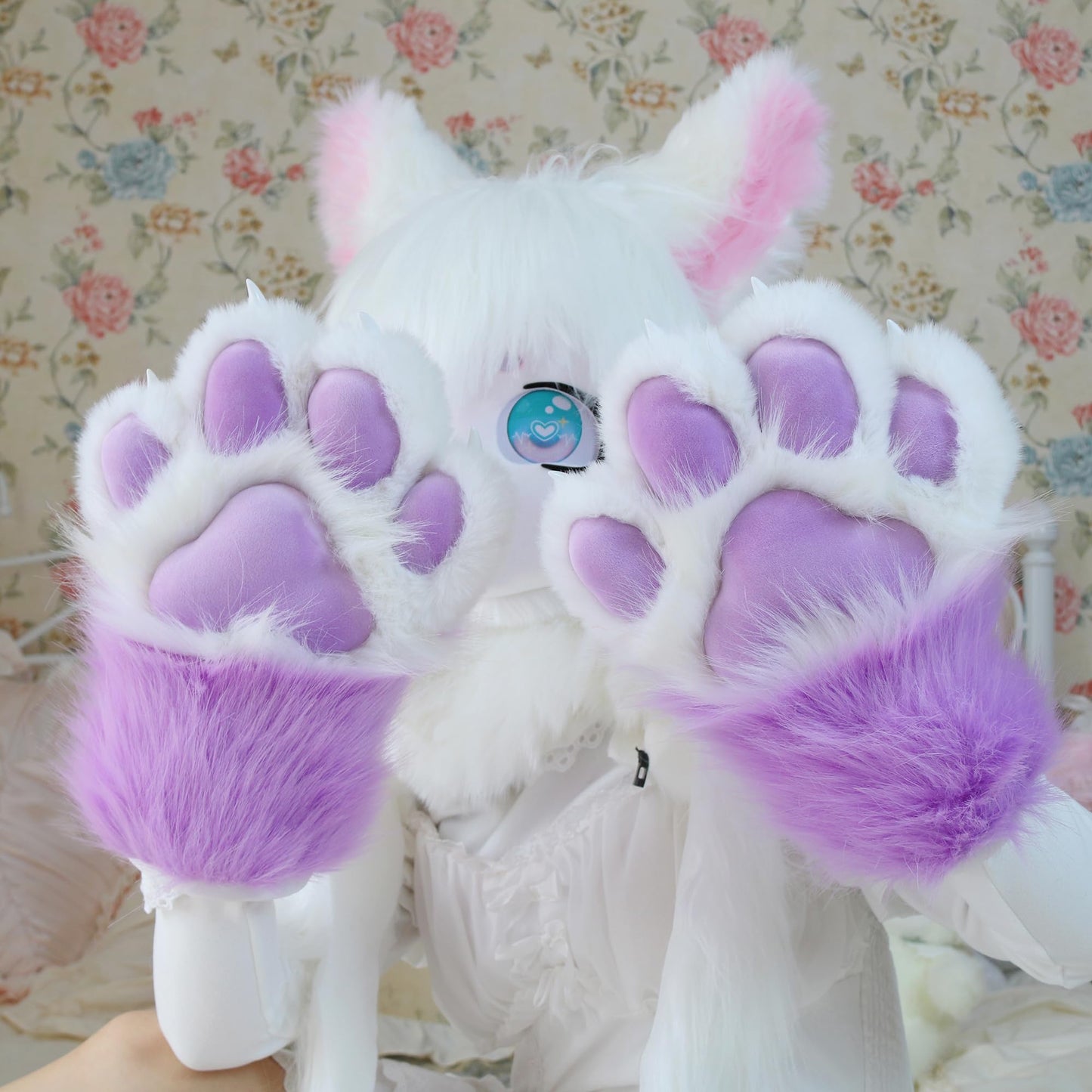 ZFKJERS Cosplay Animal Extended Fluffy Plastic Claws for Cat Fursuit Paws Gloves Adults Costume Accessories Set (Purple)