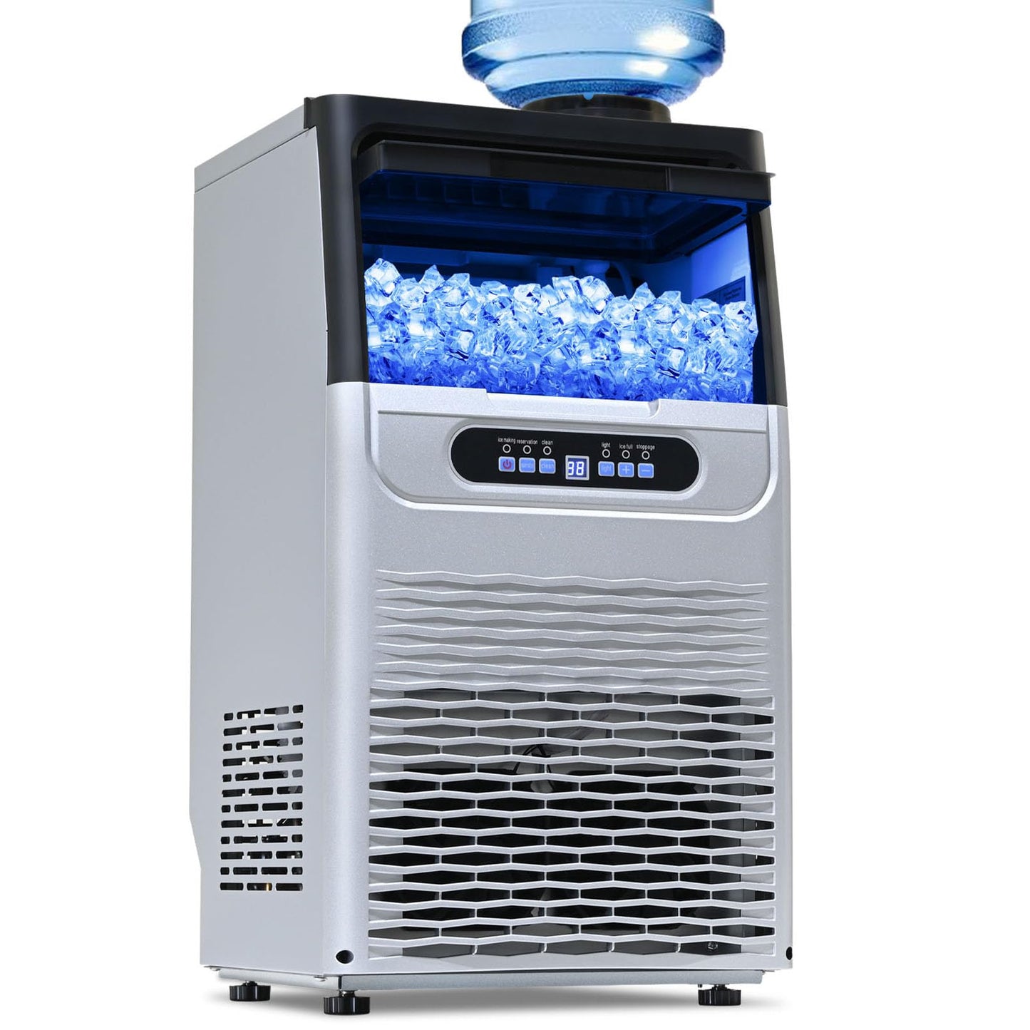 Amzgachfktch Ice Maker 100lbs/24H, Commercial Ice Maker Machine with 2 Water Inlet Modes, Ice Machine with 22lbs Storage, Auto Self-Cleaning, Under Counter Ice Maker for Home/Office/Shop/Bar