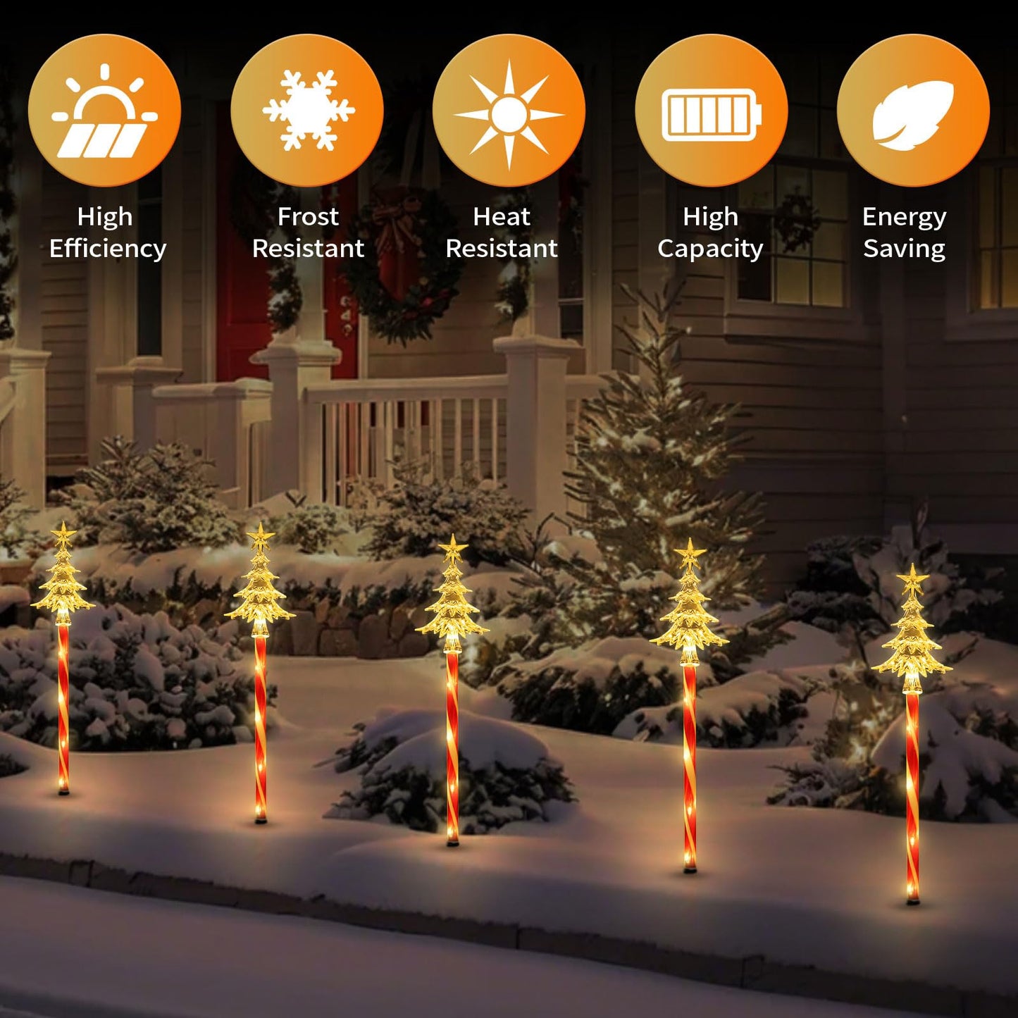 5 Pcs Acrylic Solar Pathway Stakes Lights Outdoor Waterproof  8 Modes Christmas Decorations Outdoor Yard  Solar Christmas Garden Decor Lights (Xmas Tree Warm White)