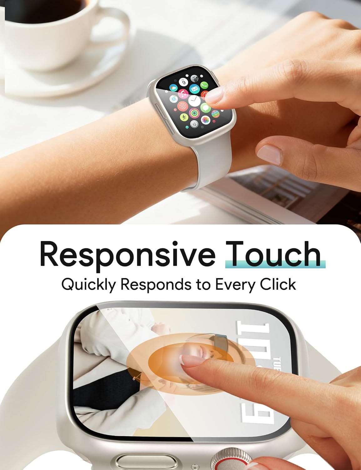 JR.DM 44mm 2 Pack Hard PC Case with HD Tempered Glass Screen Protector for Apple Watch Series 6/5/4/SE/SE2/SE3, Guard Bumper Full Protective Anti-Scratch Face Cover for iWatch, Starlight+ Clear