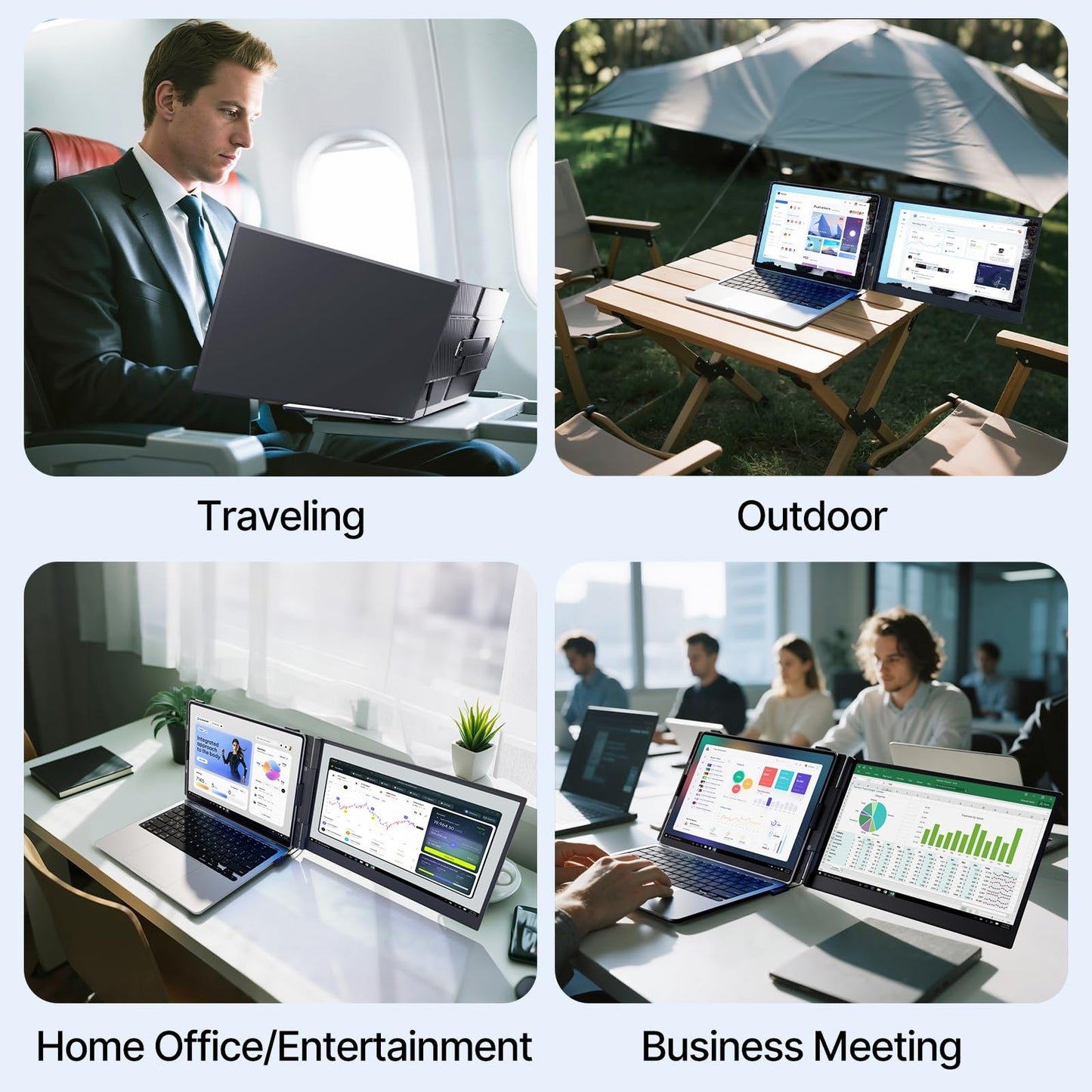 AOKER Laptop Screen Extender - Ultra-Thin 1.3lbs 14" FHD IPS Dual Portable Monitor Extension for Laptop, Attachment Plug & Play for 13-17" Laptops, Second Extra Travel Display for Windows/Mac/Android