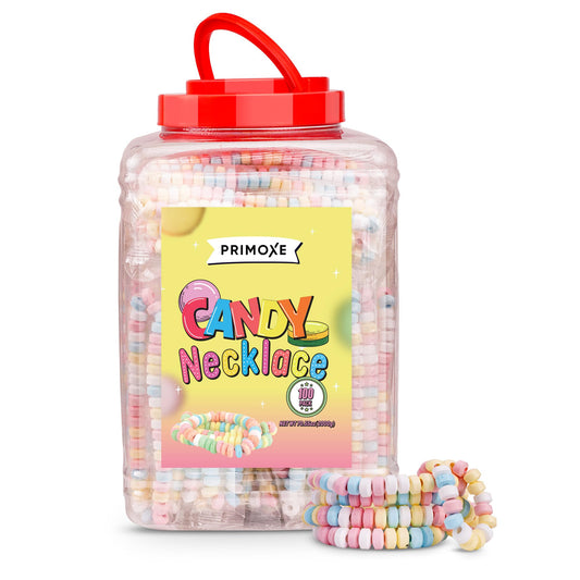 100 Pack Candy Necklaces Individually Wrapped - Bulk Candy - Edible Jewelry for Kids, Party Favors, 80s Nostalgic Treats, Pinata