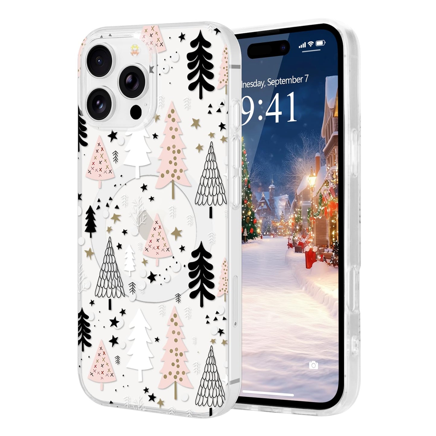 Pepmune for iPhone 16 Pro Case, Cute Merry Christmas Clear Phone Cover for Kids Women Men Xmas Tree Pattern Compatible with MagS