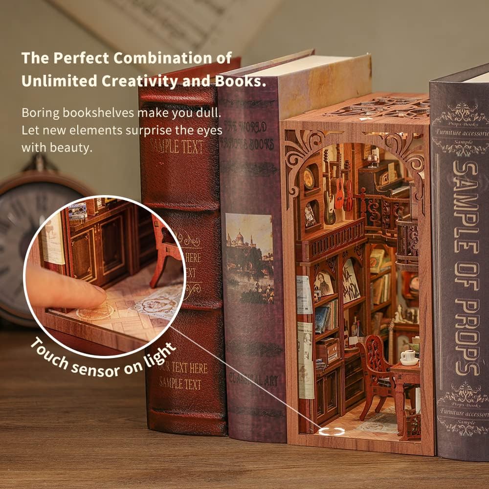 CUTEBEE Book Nook Kit - DIY Miniature House Kit for Adults and Teens, Dollhouse Booknook Tiny House Model Build Bookshelf Decor, Gifts for Family, Friends