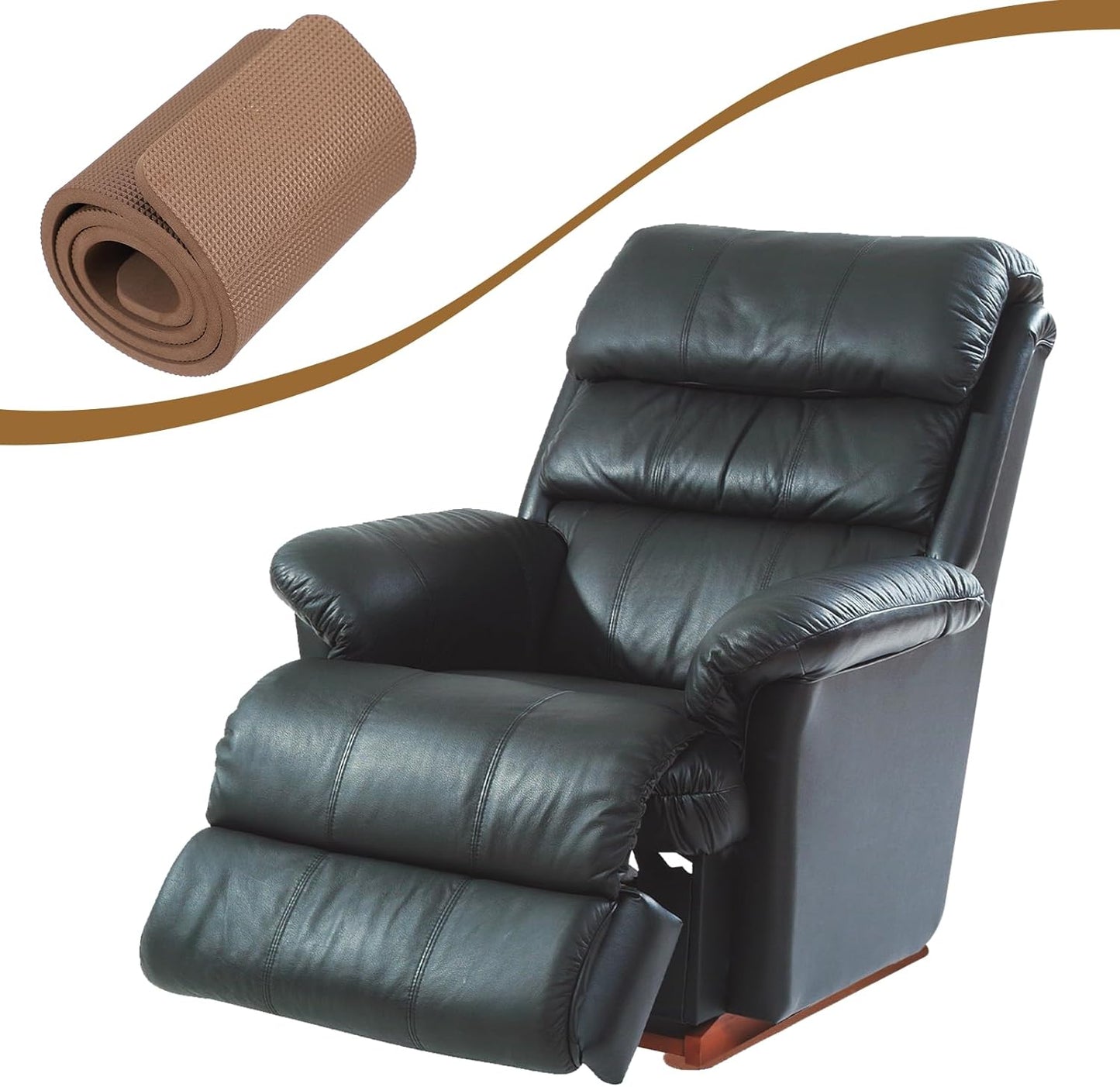 PATIKIL Rectangle Corner Anti-Slip Furniture Rail Pads 27x4x3, 4 Pcs Non-Skid Rubber Furniture Pads for Hardwood Floors Protector Grippers Pads Recliners Sofa Couches, Brown