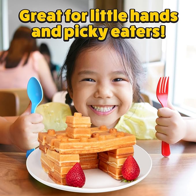 Building Brick Electric Waffle Maker- Cook Fun Buildable Holiday Waffles, Pancakes- Make Gingerbread Man Houses & Cars Out of Stackable Waffles- Bite Sized for Kids, Nonstick Iron w Recipes Xmas Gift