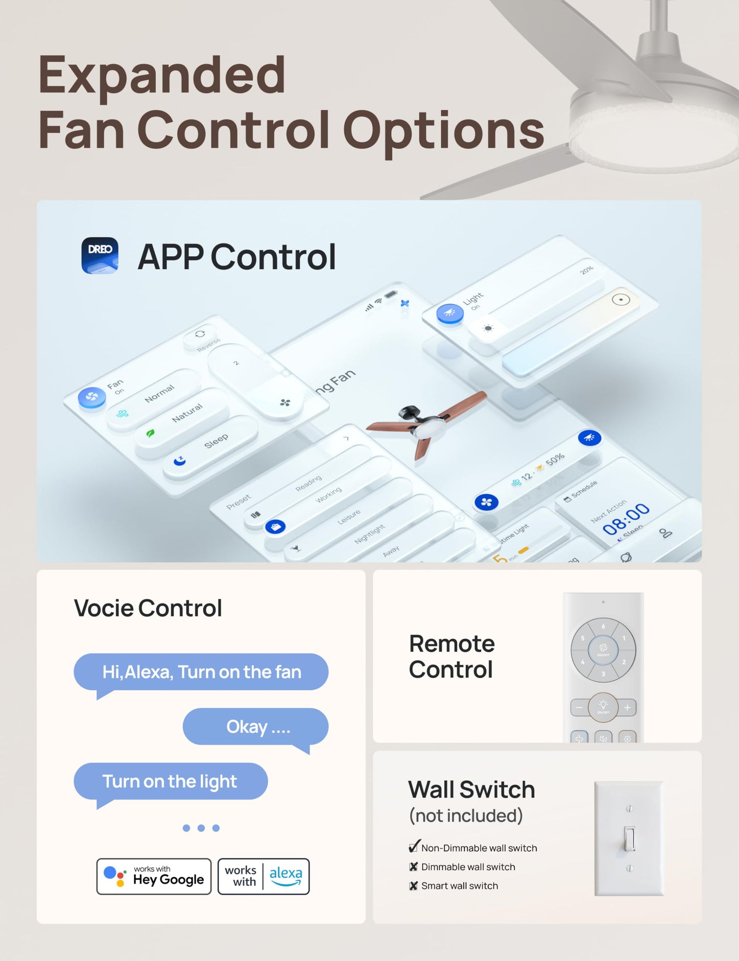 Dreo Smart Ceiling Fans With Lights, 42 Inch Black Ceiling Fan, 12 Speeds & 3 Fan Modes, Stepless Color Tones, Dimmable Led Ligh