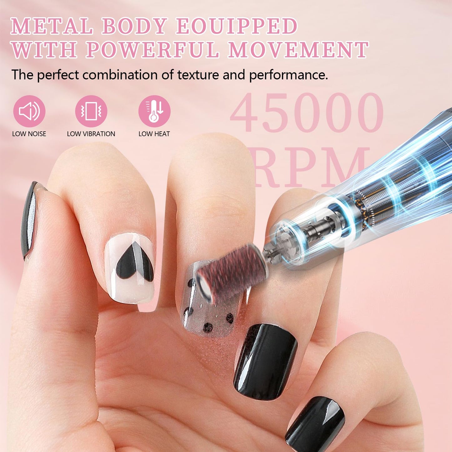 Electric Nail File Professional Kit - 45000RPM Portable Nail Drill Electric File with 11 Bits & Base?LED Screen?Ultra-Silent, Re