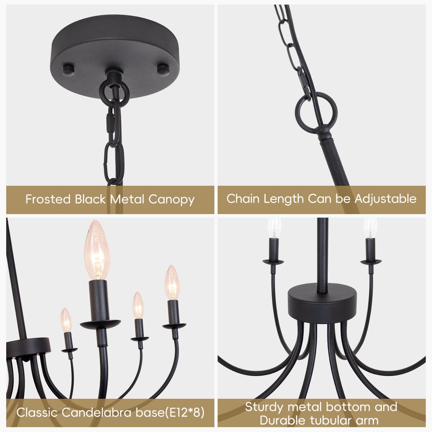 Rviezza 8-Light Black Chandelier  26 Farmhouse Chandelier For Dining Room Lighting Fixtures Hanging  Rustic Candle Modern Chandeliers For Living Room Bedroom Foyer Kitchen(Frosted Black)