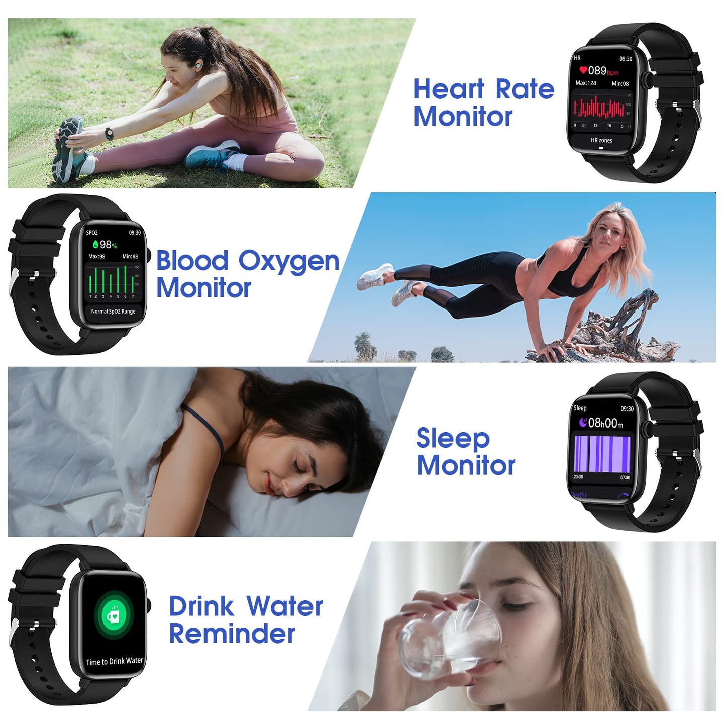 Smart Watch for iPhone/Android Phones (Answer/Make Calls) - 1.9" HD Screen Fitness Tracker : Heart Rate/Sleep Monitor/Pedometer/Calories, Multiple Sports Modes, Waterproof SmartWatch for Men Women
