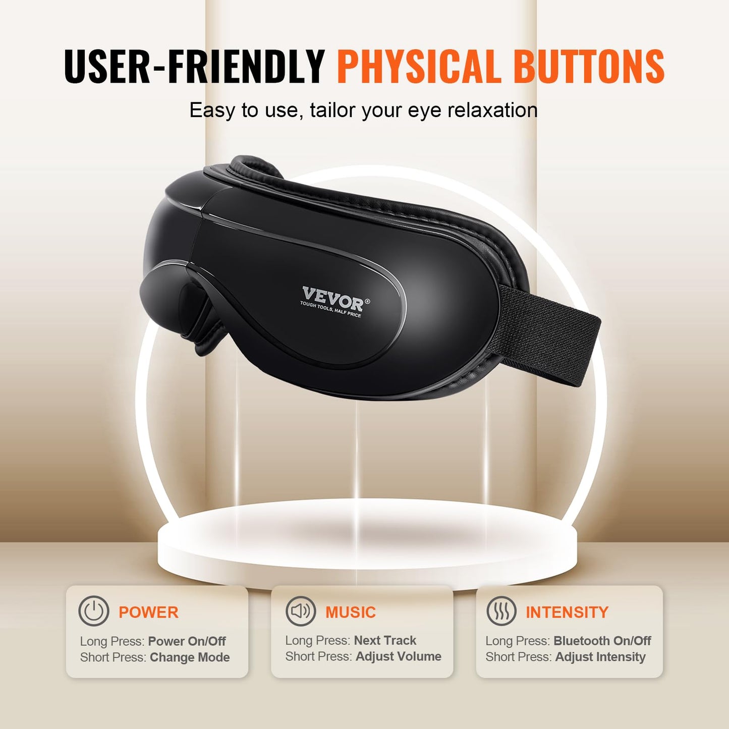 VEVOR Heated Eye Massager - 5 Modes, Bluetooth Music, Foldable, Ideal Gift for Parents, Black