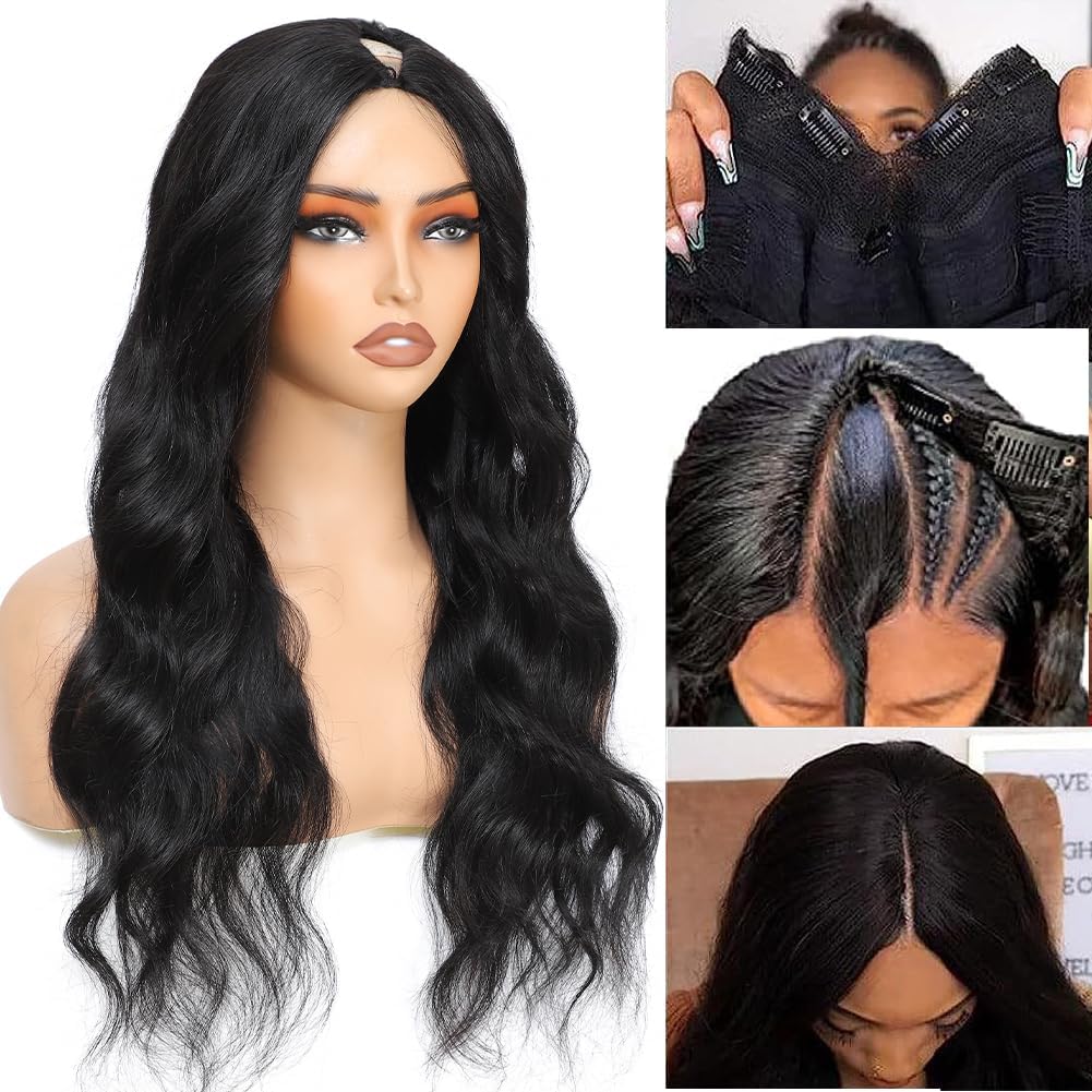 NZINZI V Part Wig Human Hair Body Wave Upgrade U Part Human Hair Wig With Clips Glueless Wigs Human Hair Beginner Friendly 28 In