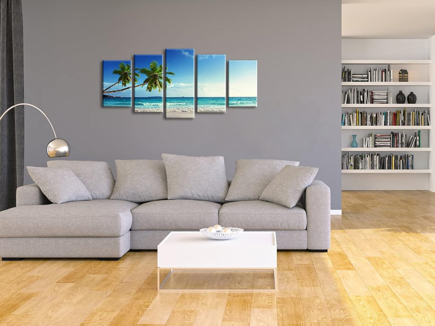 Wieco Art 5 Panels Ocean Sea Beach Canvas Wall Art for Home Decor Blue Sea Artwork Picture Print on Canvas Seascape Wall Decor for Living Room Home Hotel Decorations