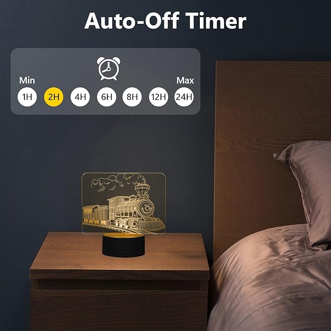 Train Night Light, 3D LED Night Lamp for Boys - Trains Themed Bedroom Lamps, Optical Illusion Lamp with Remote Control, Perfect for Kids' Room Décor, Cool Gifts for Trains Lovers(Steam Train 2)