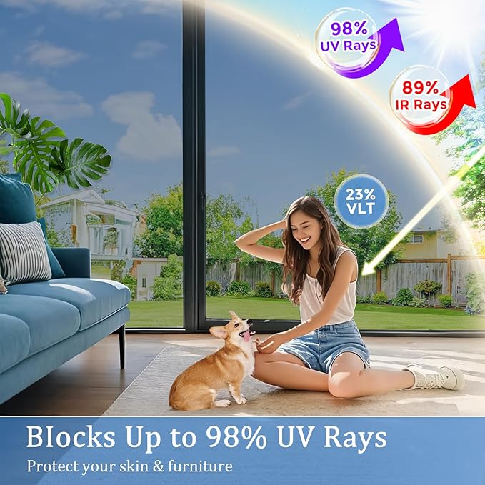 Coavas One Way Privacy Window Film,Daytime Window Tint for Home, Reflective Mirror Glass Window Film See Out Not in,Heat UV Blocking Anti-Glare Window Covers with 3 Tools, 35.4 x 394 Inch, Silver