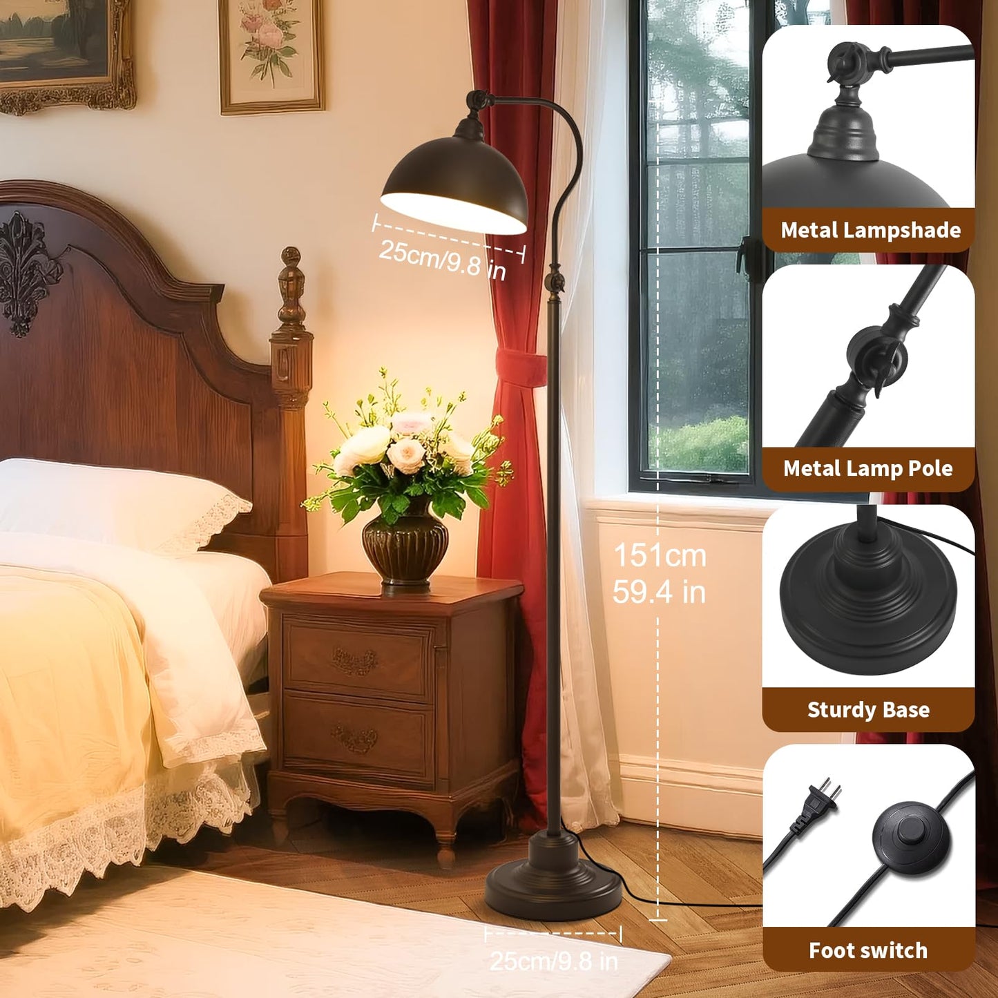 dujunlinghang Bright Reading Floor Lamp with Remote Control, Bluetooth Dimming, Iron, Black, Model MD-8801