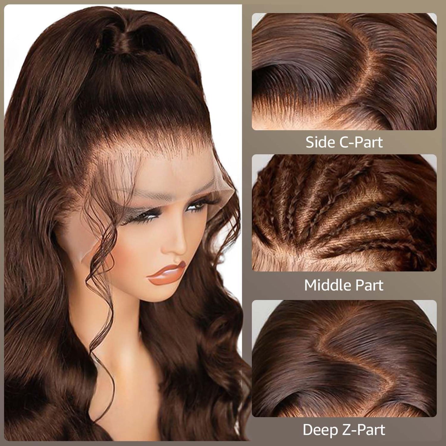 DOLLY PRETTY 28 Inch Chocolate Brown Lace Front Wig 13x6 Body Wave Lace Front Wigs Human Hair 200 Density Pre Plucked 4# Colored