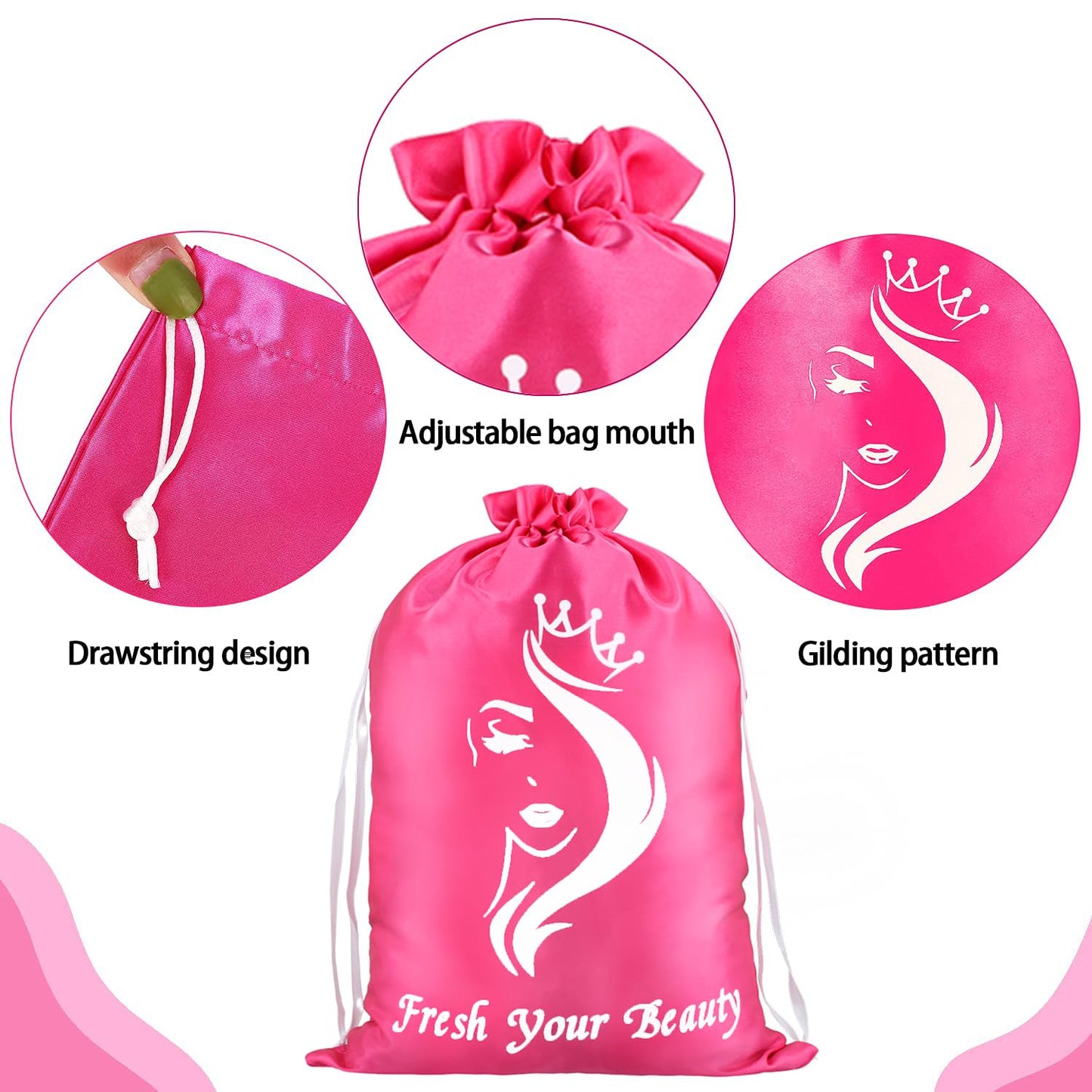 Satin Pouches with Drawstring - Soft Silk Satin Storage and Travel Bags for Bundles, Wigs, Hair Extensions, Tools, Business Gift