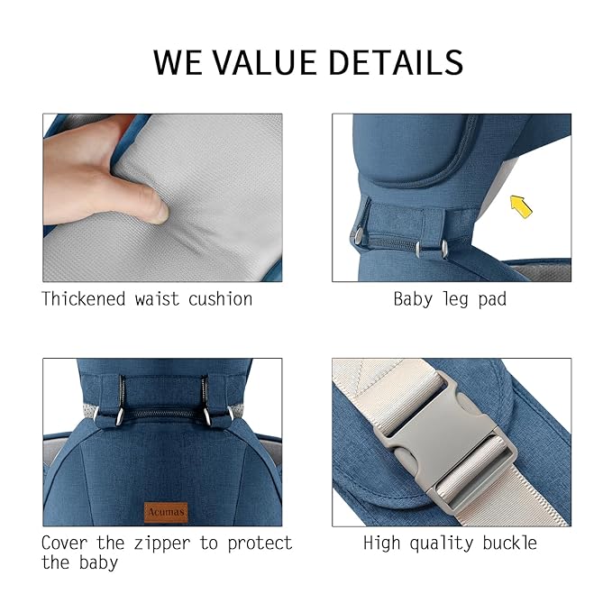 Baby Carrier with Hip Seat, Baby Carrier Newborn to Toddler, 6-in-1 Ways to Carry, All Seasons, Adjustable Baby Holder Carrier for Breastfeeding(Dark Blue)
