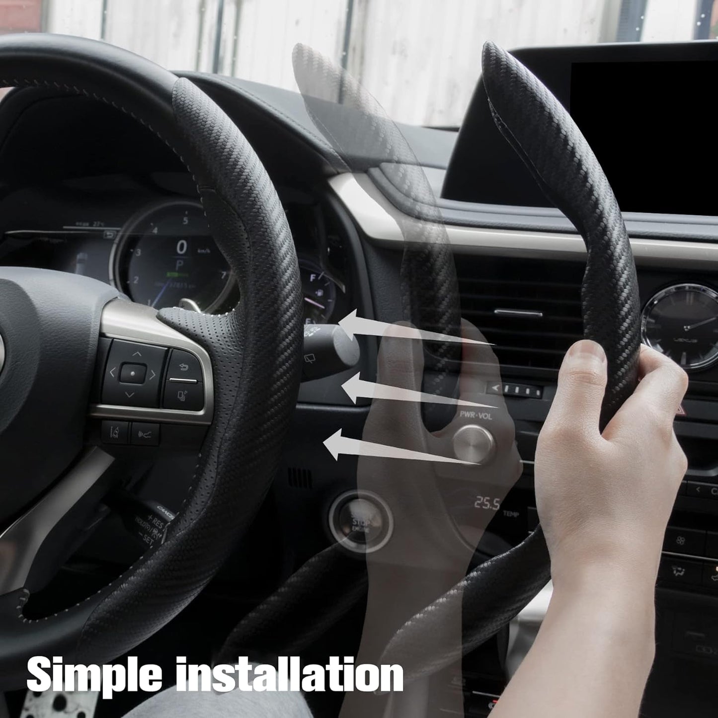 Amiss Carbon Fiber Anti-Skid Steering Wheel Cover, Universal Fit, 14.3 Inches, Black