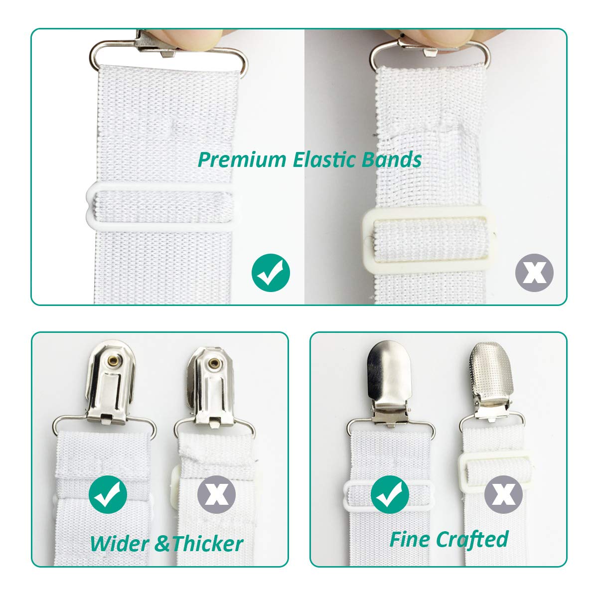 Bed Sheet Fasteners, Adjustable Mattress Suspenders, Mattress Cover Straps, Bed Corner Holder and Keepers and the Bed Sheet Grippers Clips (Triangle White Set of 4)