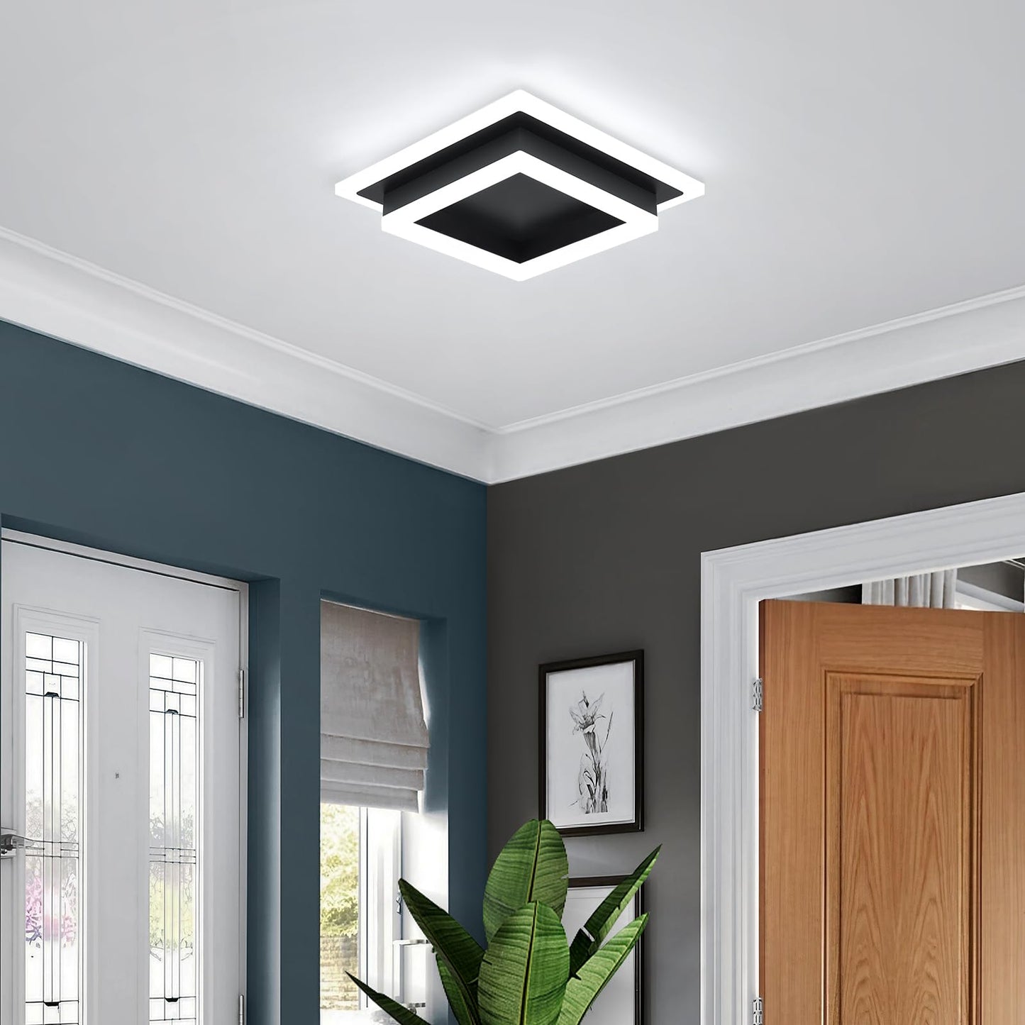 Eidisuny Modern Led Ceiling Light  Hallway Flush Mount Ceiling Light  32W  6000K  Black Square Hallway Lighting Fixtures For Living Room Kitchen Bedroom (Black) 2 Pack