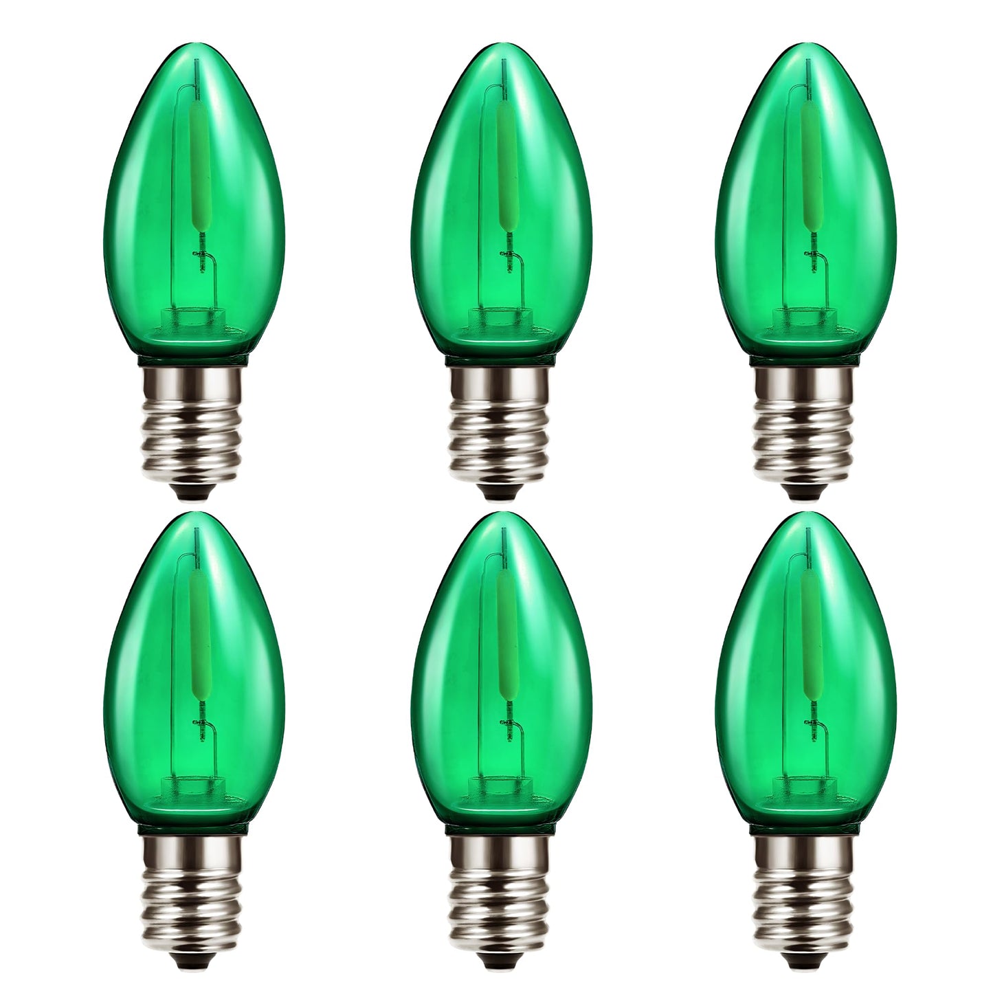 C7 Led Green Candle Light Bulbs  0.6W Equivalent 7Watt E12 Base Bulb  Festival Decoration For Indoor&Outdoor Decor  Christmas  Party  Home Lighting  Nightlight  Holiday Lighting  Non-Dimmable  6 Pack