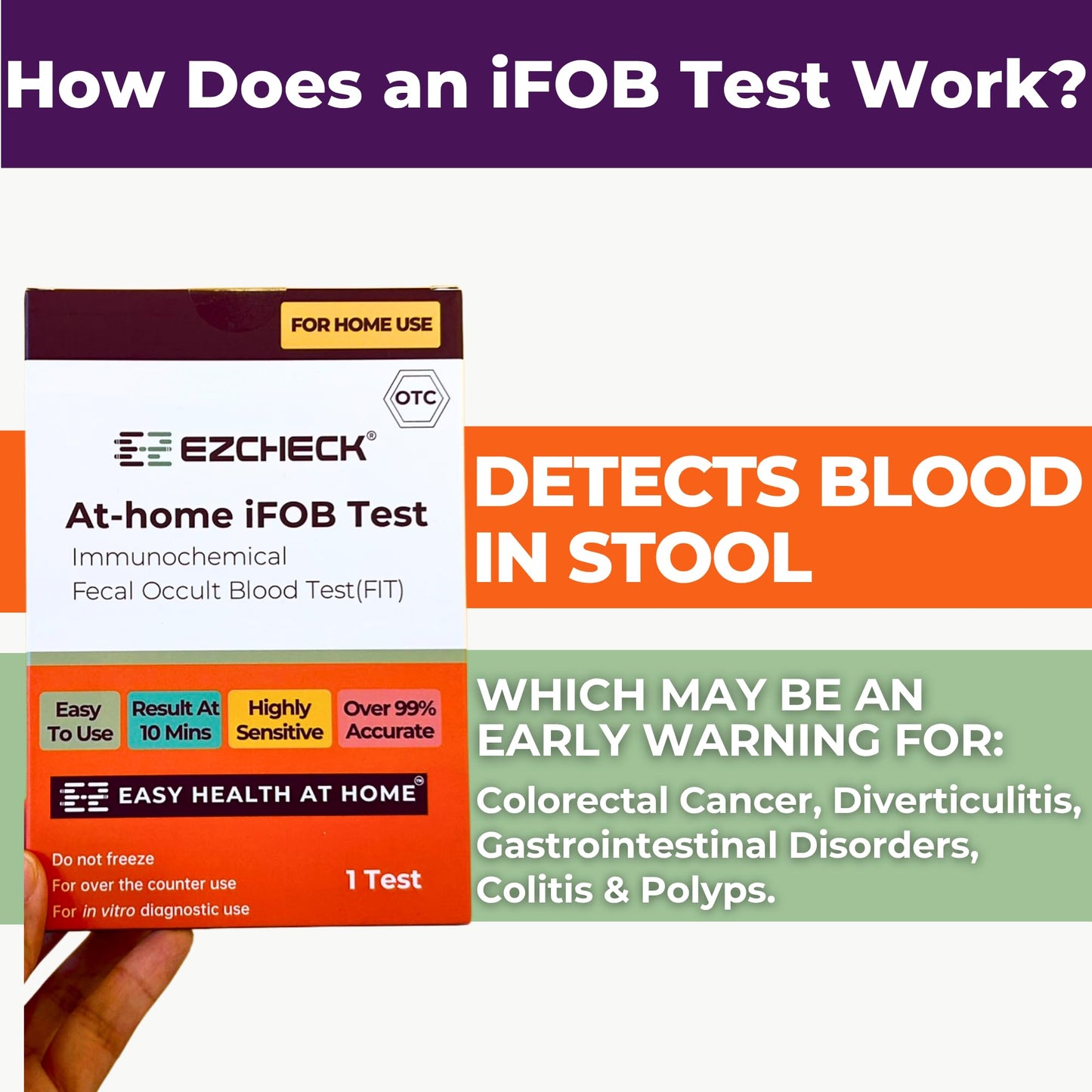 EZCHECK® at-Home iFOB Test (2 Tests) Immunochemical Fecal Occult Blood Test (FIT) for Colon Health Screening, Colon Cancer Screening, Colorectal Cancer Screening, Colon Disease Test