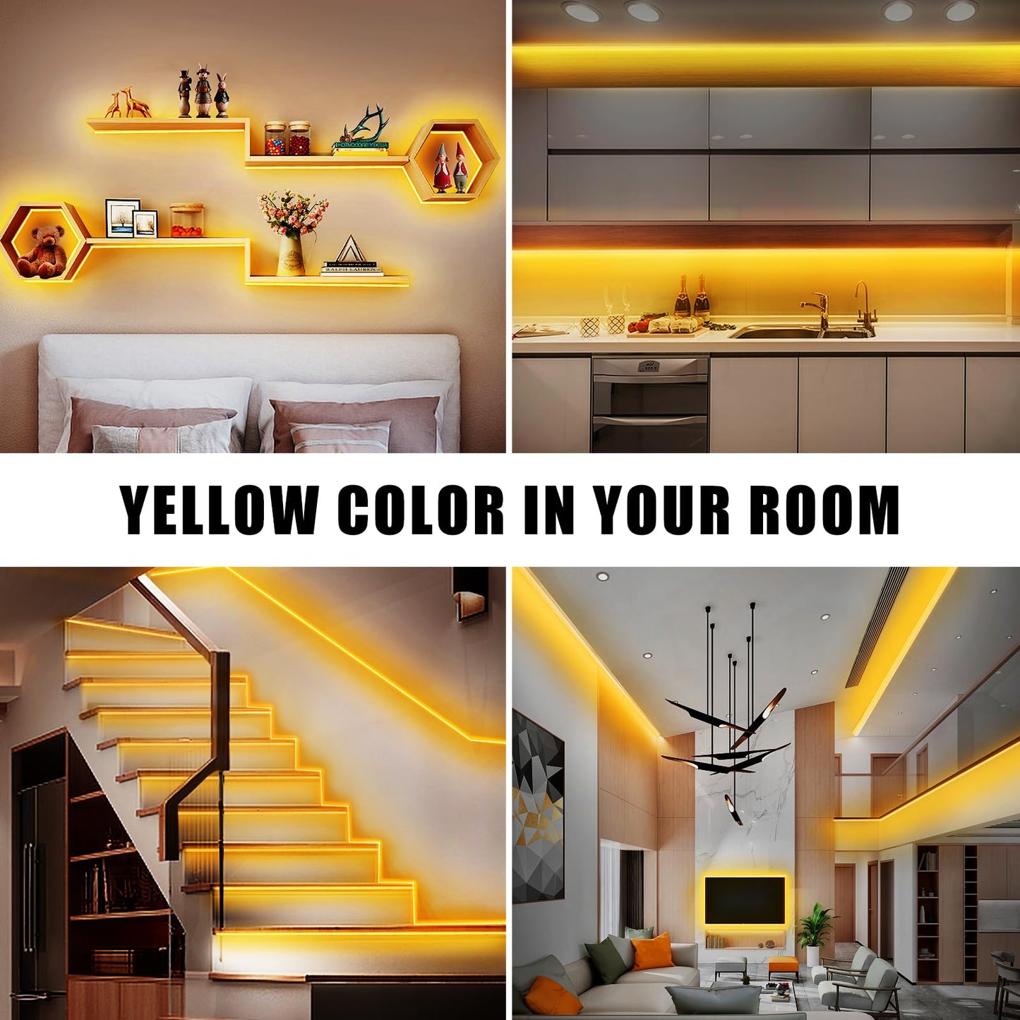 Tatazone Orange Color COB Led Strip Lights with RF Remote, 16.4ft 2000K Dimmable Bright Dotless Yellow Led Light Strip, Adhesive Indoor Gold Yellow Led Lights for Cabinet, Living Room