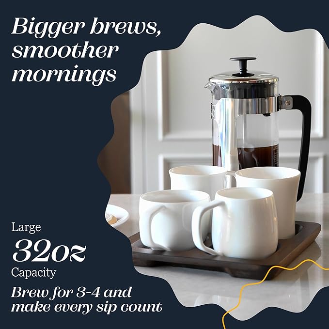 ESPRO P5 French Press Coffee Maker – Patented Double Micro-Filter for Grit Free Brew, Heat-Resistant Thicker Borosilicate Glass Coffee Press – 32 oz