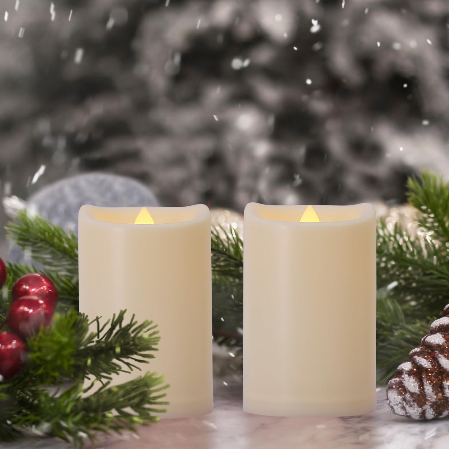 7LinRay Battery Operated Flickering Flameless Candles with Remote and Timers, 1000 Hours Waterproof Outdoor Indoor LED Pillar Flameless Candles,Ivory Plastic, D3 X H4, Set of 6