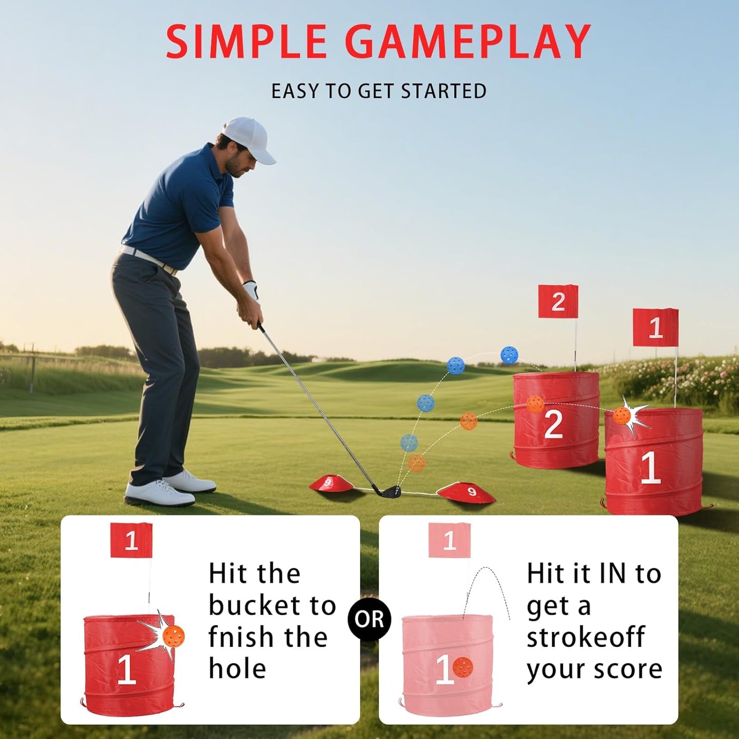 Golf Outdoor Game Portable 9-Hole Golf Course, Bring 2 ClubsOutdoor Battle Golf Game for All Ages Adults, Kids, Family. With Balls and Flag for Lawn, Beach, Camping and Park, Anywhere Practice