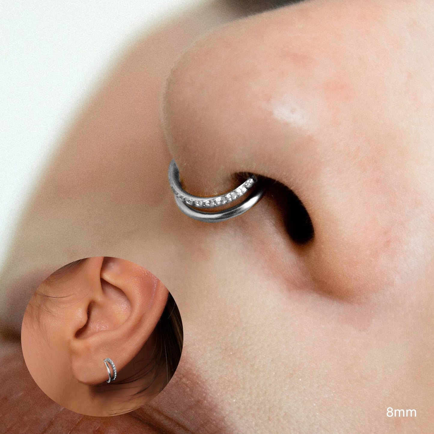 JALZEMPL Gold Nose Rings Hoops 316L Surgical Steel Flower Nose Ring Silver Septum Rings 16g Clicker Daith Hinged Piercing Jewelr