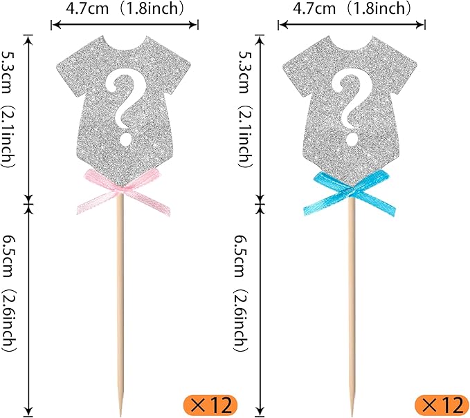 Rsstarxi 24 Pack Gender Reveal Cupcake Toppers Pink or Blue Bow Tie Boy or Gir Cupcake Picks Decorations for Baby Shower Gender Reveal Party Cake Decorations Silver