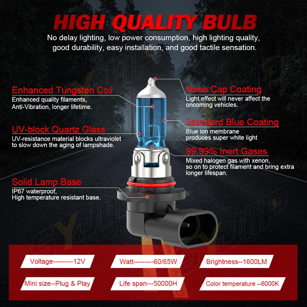 Syjiip Upgraded Halogen Headlight Bulbs 9005 H11, 6000K White, 300% Brightness, 4-Pack For Subaru Impreza 2008-202