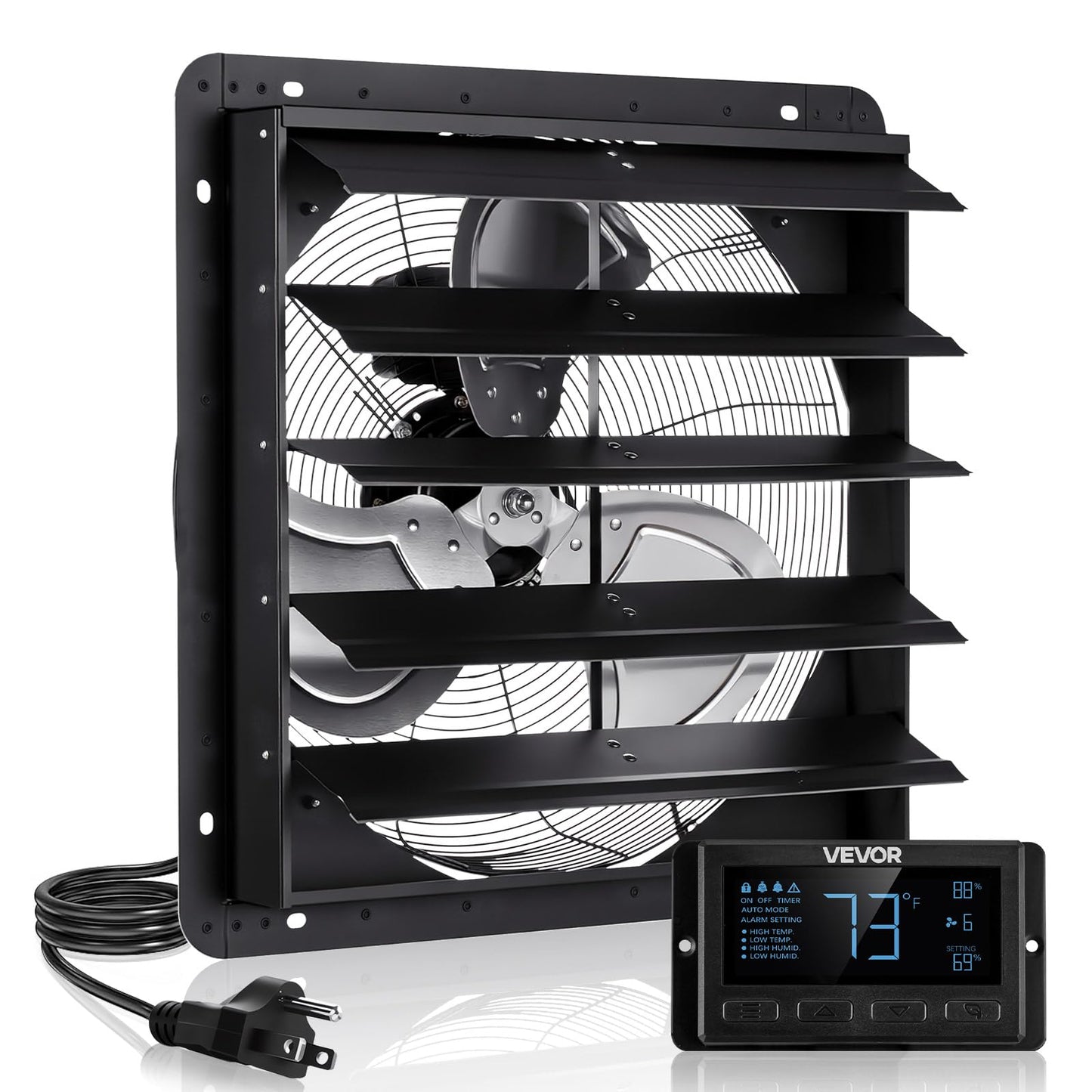 Vevor 20 Inch Shutter Exhaust Fan, Wall Mounted Attic Vent Fan With Smart Programming Variable Speed Temperature Control, 4800 C