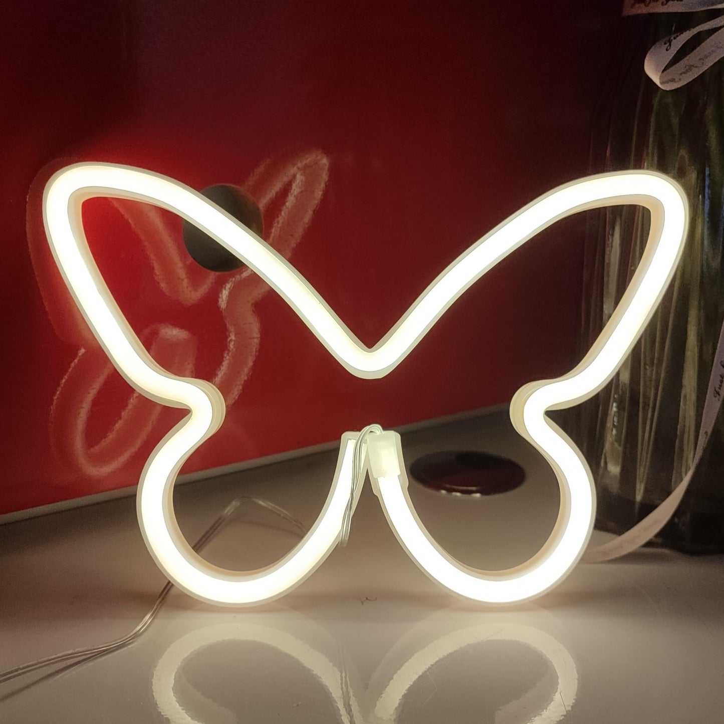Jywj Butterfly Neon Sign - Usb & 3-Aa Battery Powered Led Light - Warm Plastic Table Decor For Girls Bedroom & Kids Birthday Gift