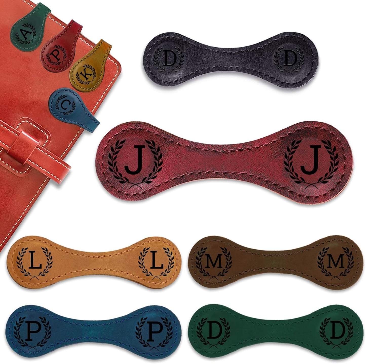 Personalized Magnetic Leather Bookmark - 26 Letters Vintage Engraved Book Marks,Custom Bookmark with Initial,Bookmarks for Women,Reading,Book Lovers (Red, J)