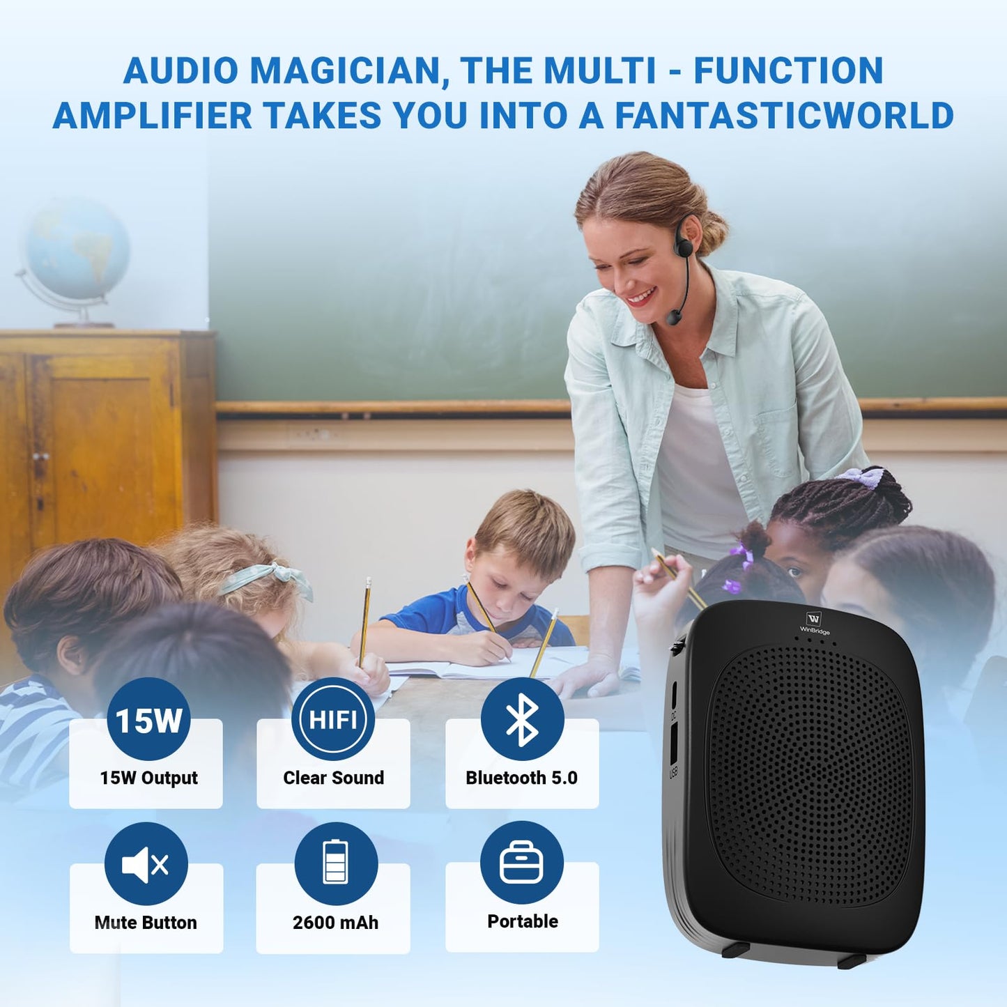 Bluetooth Voice Amplifier With Wireless Earhook Microphone,Wireless Microphone With Speaker Combo,Mini Megaphone With Wireless A